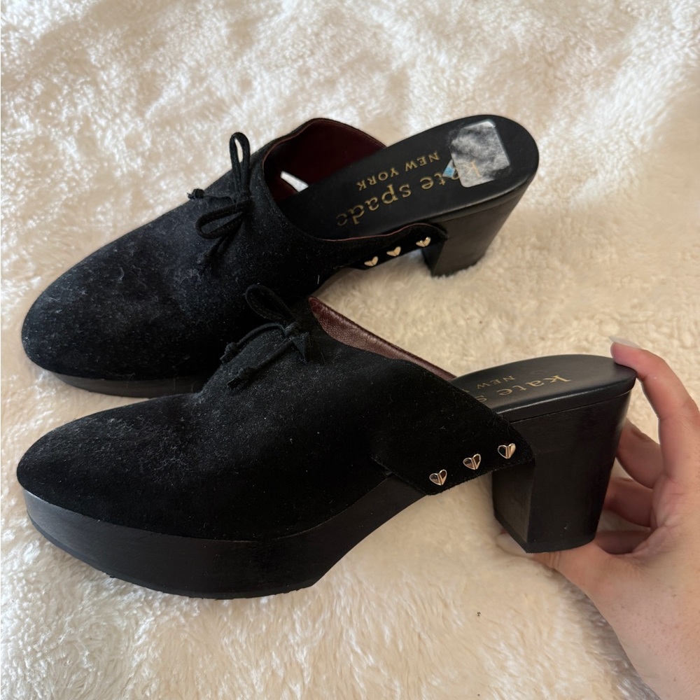 kate spade Black Velvet Heeled Mules NWOT